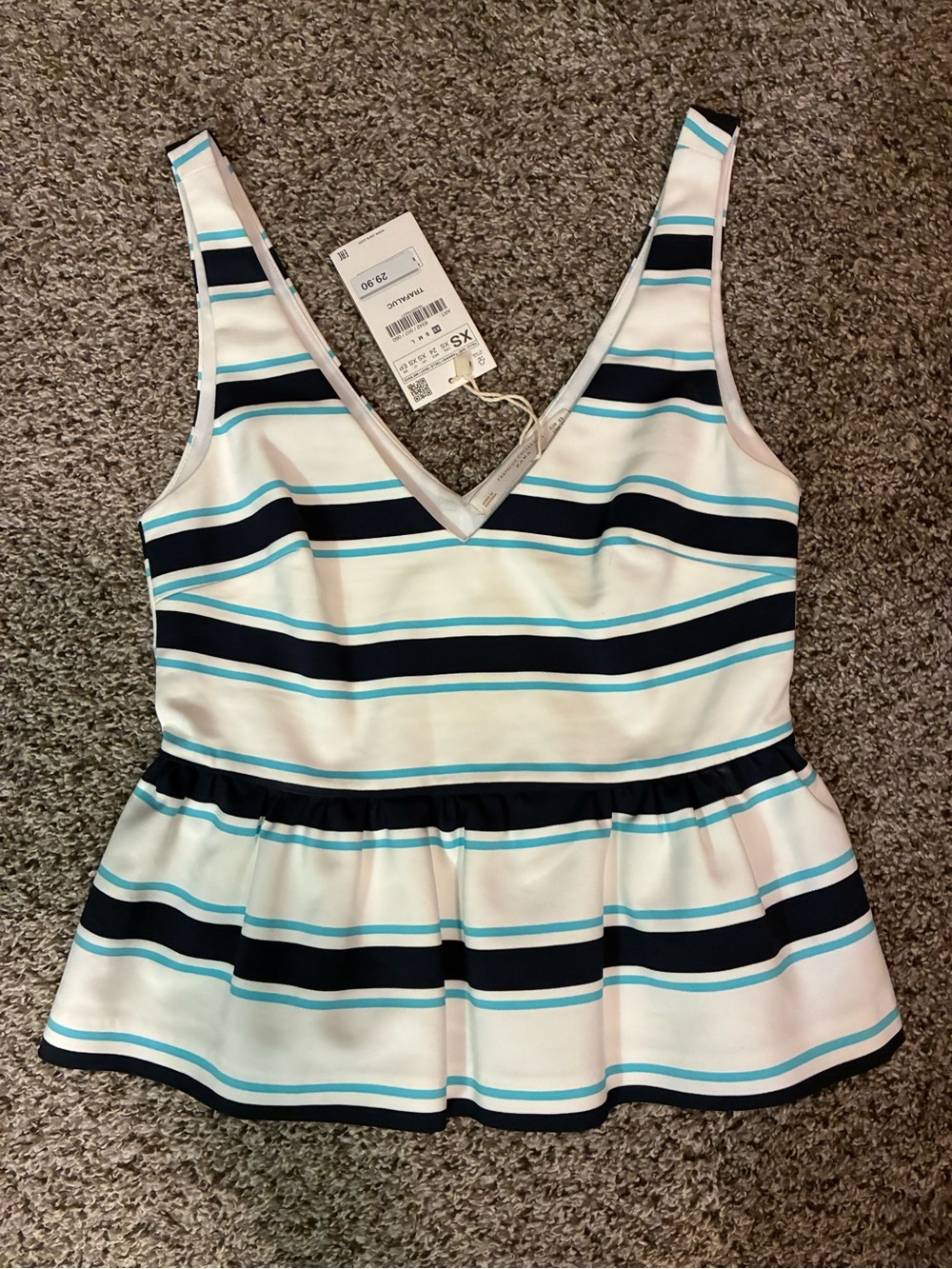 🎉 4/$25 NWT $29.90 Zara Striped Peplum Tank in Navy, White & Teal